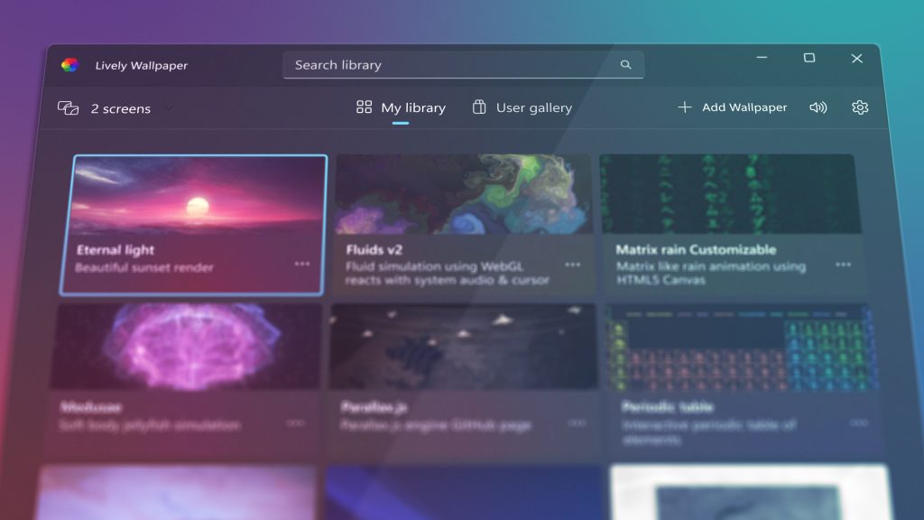 A screenshot of the Lively Wallpaper interface.